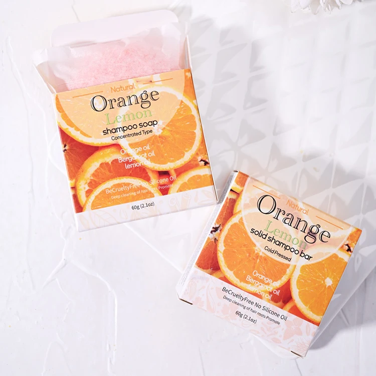 wholesale custom 60g orange shampoo soap lemon oil bergamot solid shampoo bar moisturizing shampoo soap