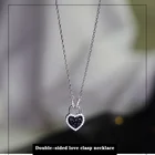 Heart Simple Heart S925 Sterling Silver Red And Black Double-sided Pendant Small Red Heart Necklace