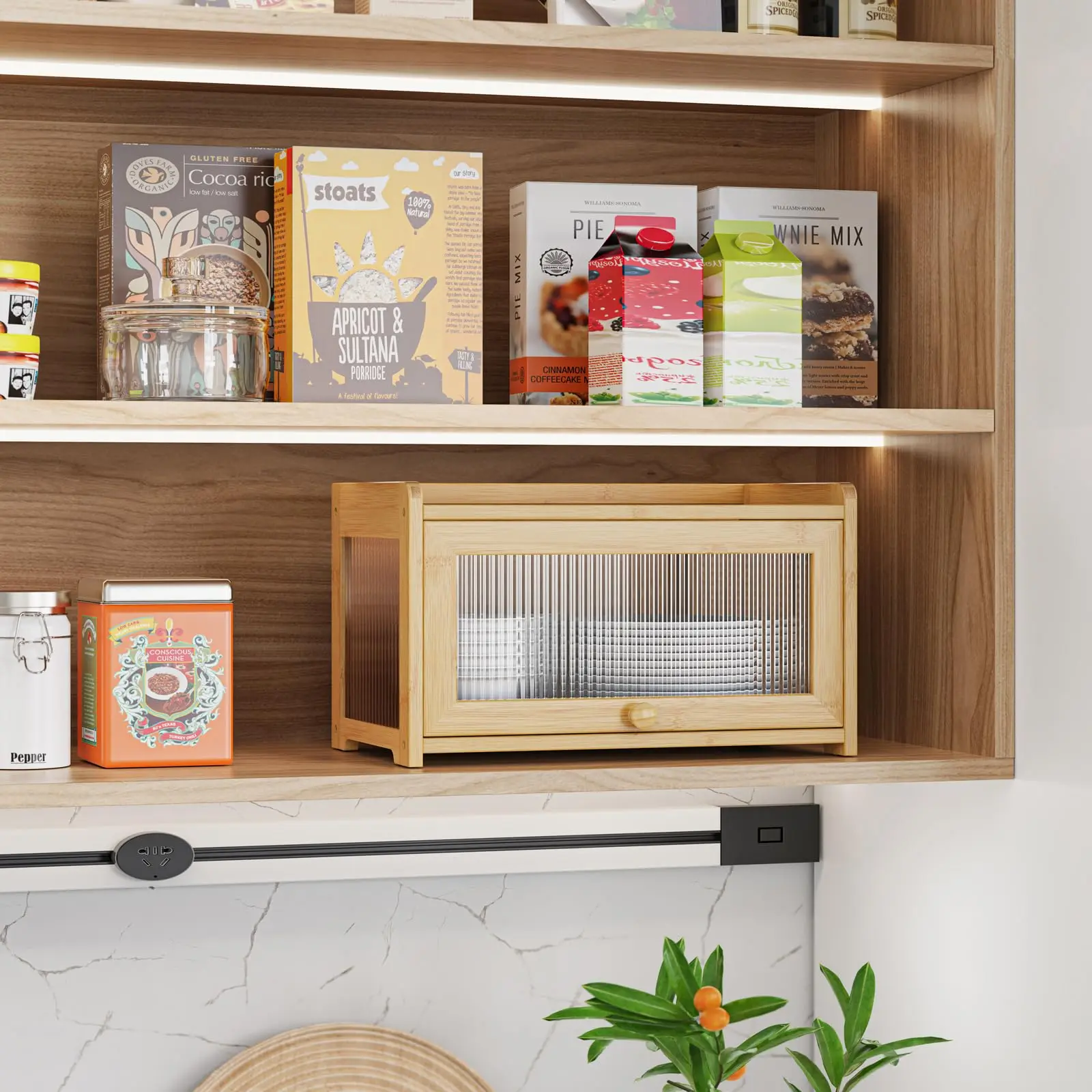 product large capacity bamboo bread box rectangle shape kitchen counters and bread storage containers organizer for kitchen cabinets-11