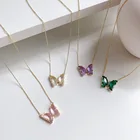 Jewelry Wholesale Titanium Steel Crystal Colorful Fashion Gold Plated Pendant Gem Butterfly Jewelry Necklace
