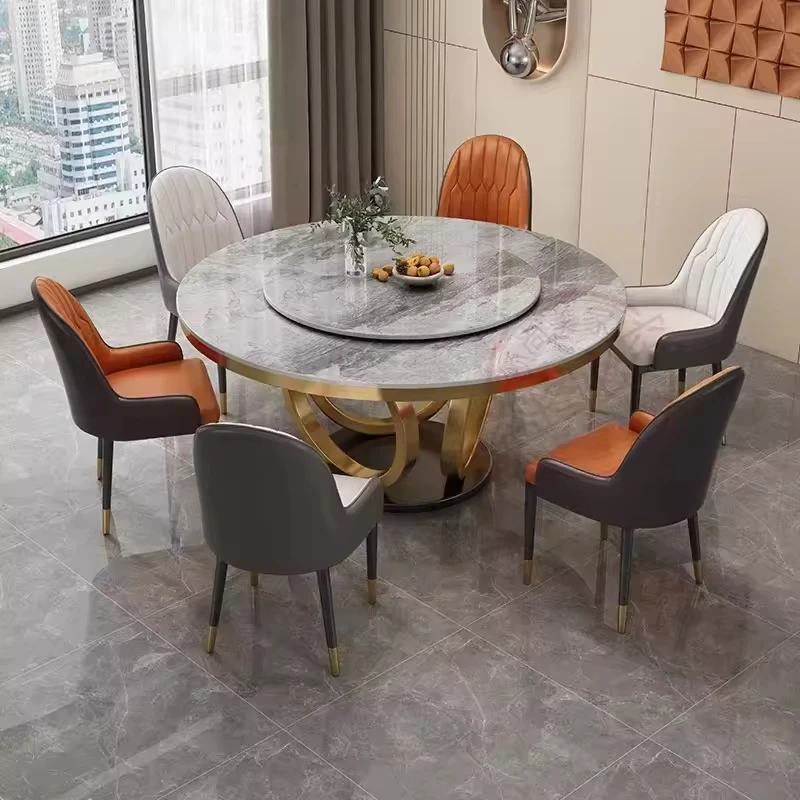 Marble Home Round Dinning Table Set For 6 People And 8 People Sintered Stone Table Top Living Room Restaurant Dining Table Set