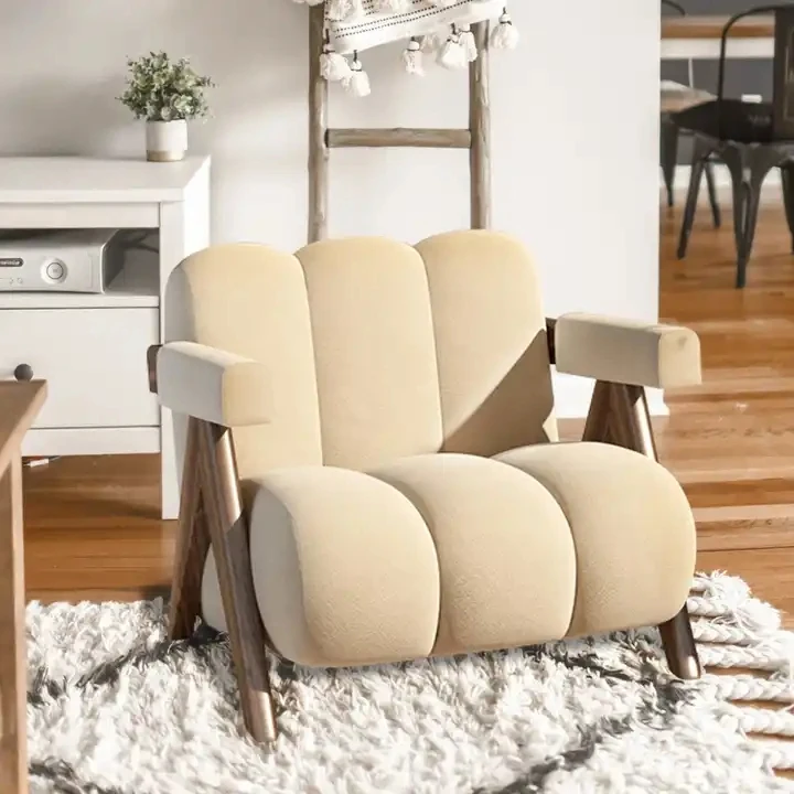 Nordic new living room solid wood cashmere sofa Japanese single cream sand hair chair