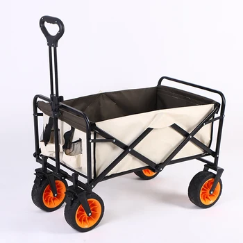 Folding Wagon Trolley Heavy Collapsible Utility Wagon All Terrain Trailer Pull Outdoor Patio Garden Beach Wagon Canvas Carts