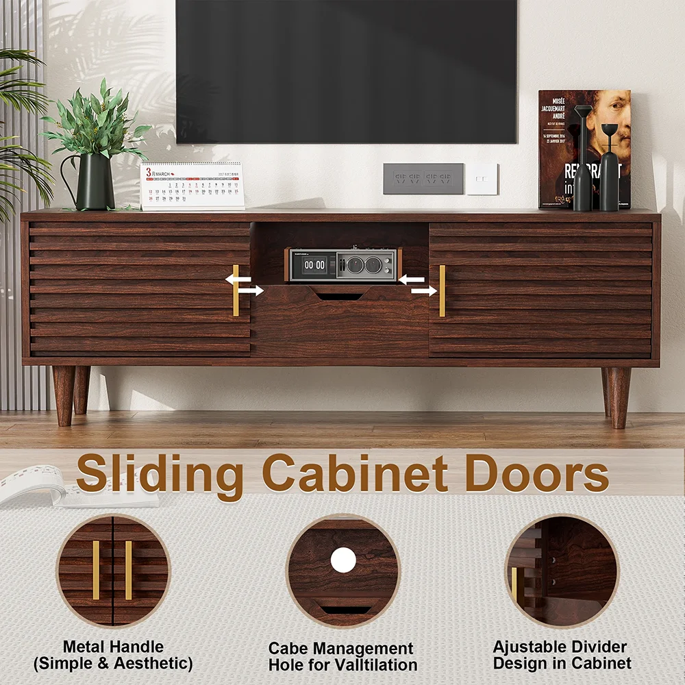 Home Mid-Century Modern Brown TV Stand Wood TV Console Drawer Sliding Door for Dining Living Room Media Entertainment Center manufacture