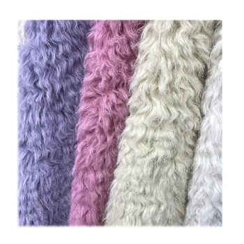 New wholesale long pile scroll plush fabric 45mm rolled pile curly woven faux fleece alpaca fur for garment