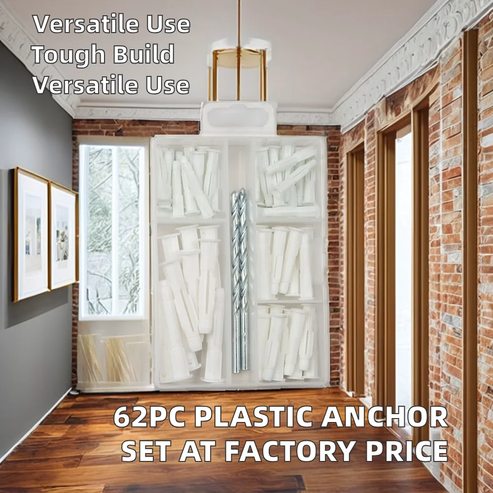 Wholesale 62pc Steel Anchor Set with OEM Support Factory Price Plastic Expansion Wall Plug Anchor Bolt Hand-Power Source factory