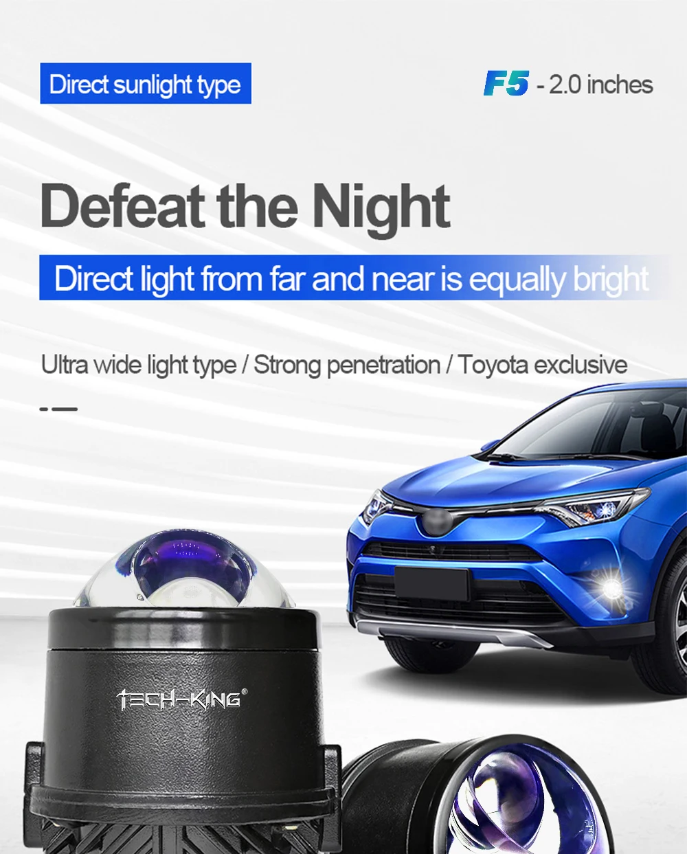 TECH-KING Automobile 2-inch 12V universal LED three-light matrix projector fog lamp for Toyota Nissan laser lens fog lamp