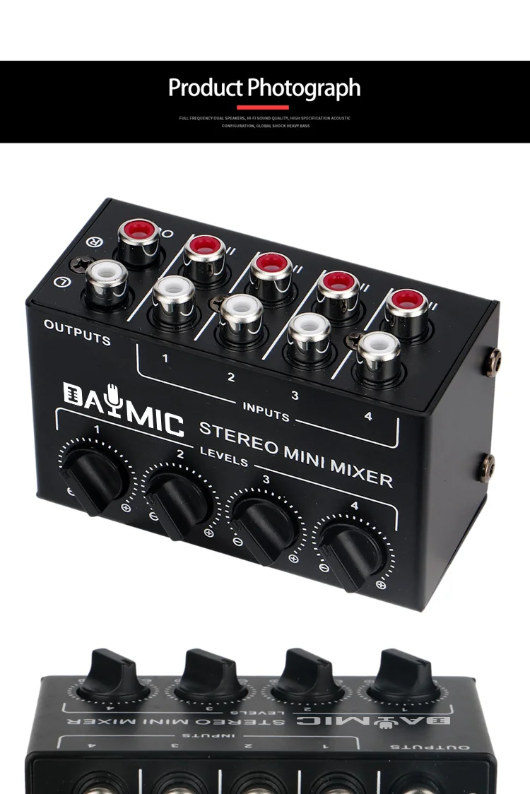 DAYMIC OEM Professional 4 Channel Passive Mini Broadcast Stereo Mixer Audio Sound Mixer Console