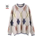 Custom Pullover Cotton Oversized Knitwear Argyle Winter Women Knit Custom Pullover Sweater