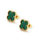 14k Green Earrings Earringsgreenearrings Fashion 2021 14k Gold Plated Jewelry Green 4 Leaf Clover Small Stud Earrings
