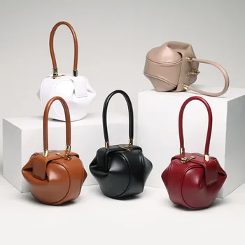 Custom Logo Designer Luxury Retro Genuine Leather Dumpling Handbag Unique Vintage Purses Handbags For Women