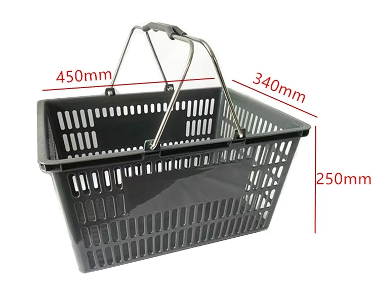 Cheap Grocery Supermarket 25L Metal Handle PP Plastic Fruit Vegetables Storage Basket for Sale manufacture