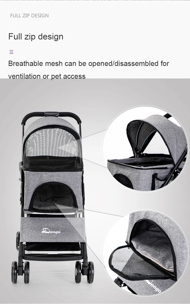 Custom Logo Pet Outdoor Carts Teddy Stroller Small Cat Trolley Folding Pet Stroller Dog Portable Luxury Wholesale Pet Stroller factory