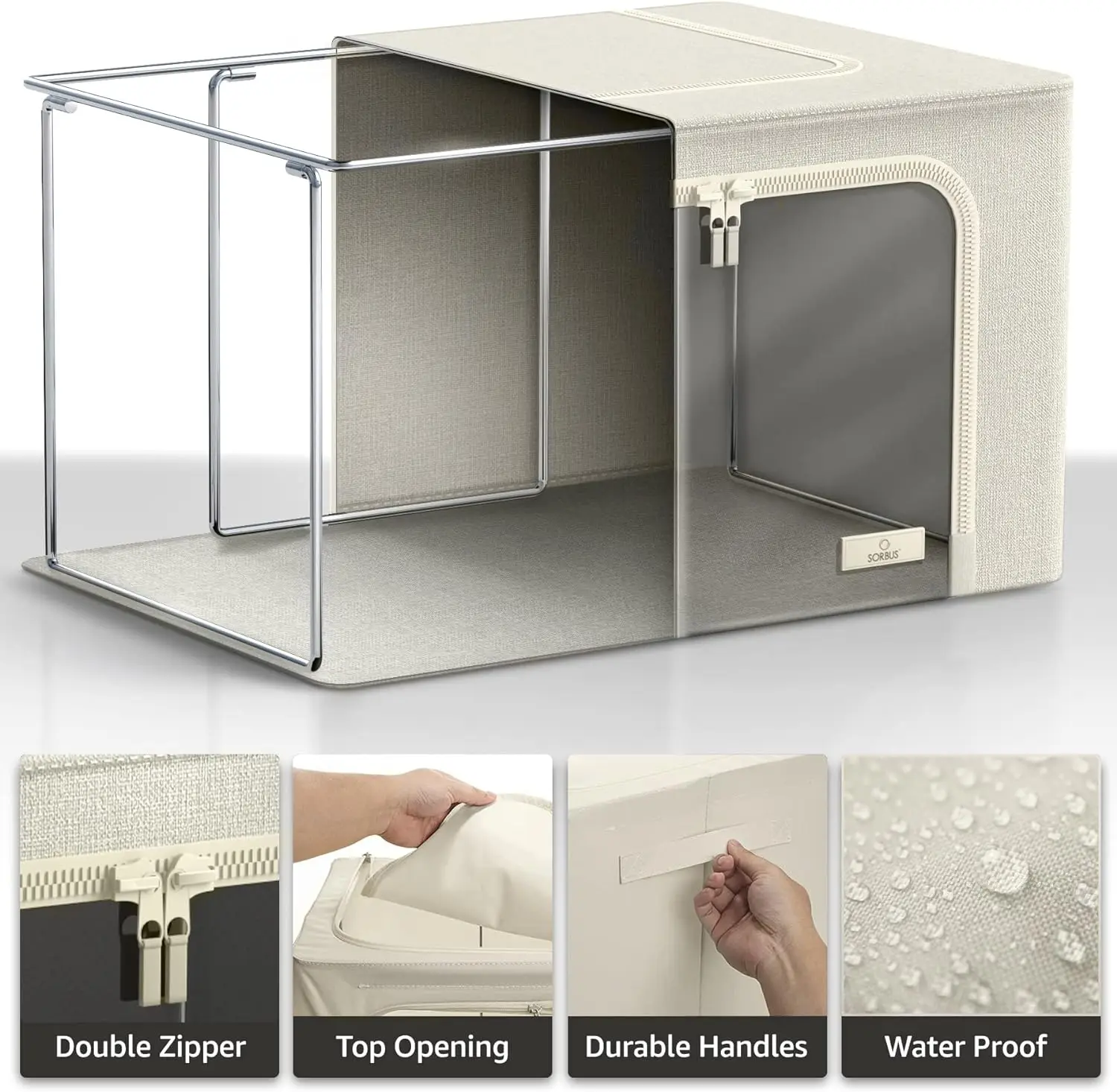 Storage Bins with Metal Frame Foldable Box Oxford Fabric Storage Containers with Large Clear Window for Clothing