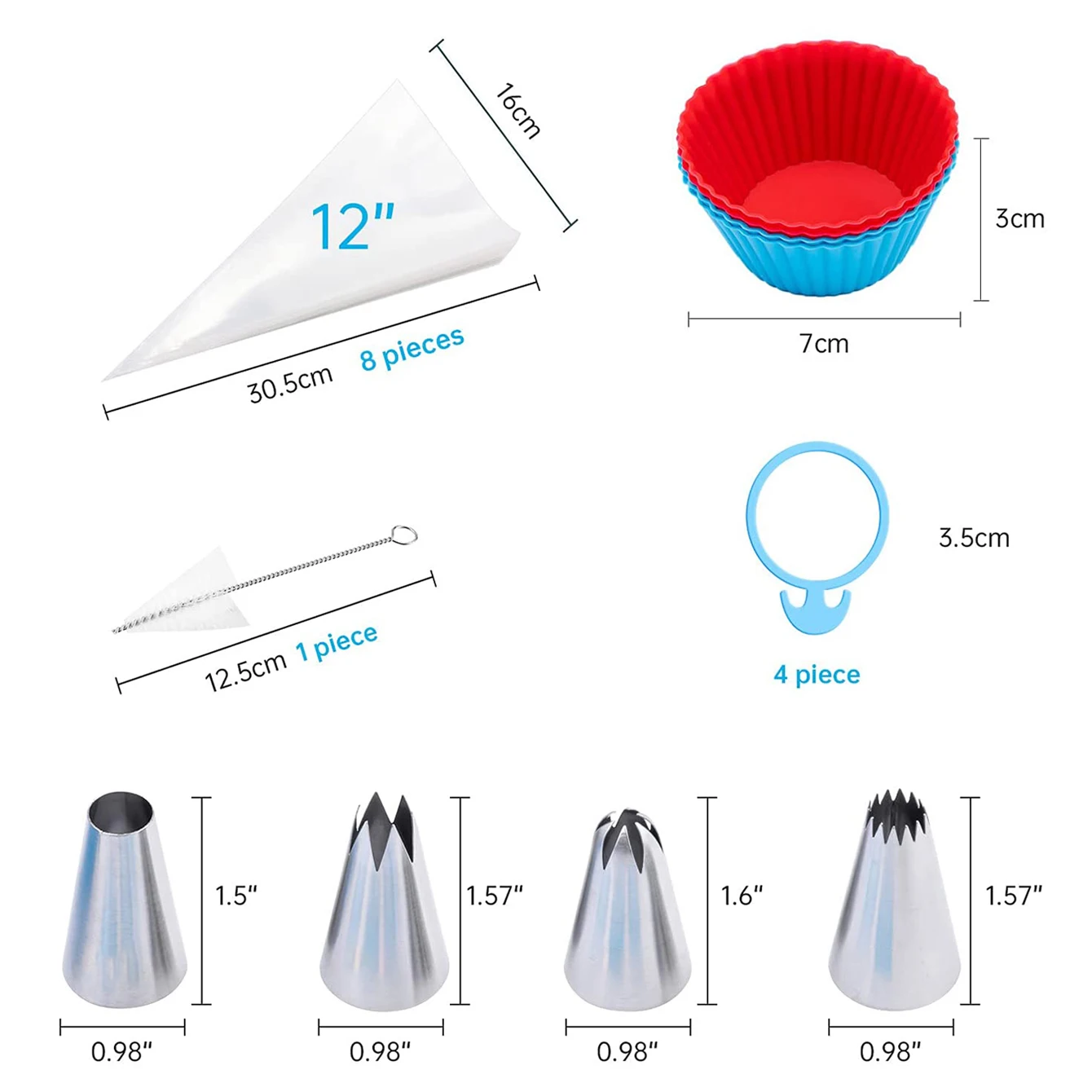 21pcs stainless steel piping tips and disposable PE pastry bag set baking cake decorating accessories