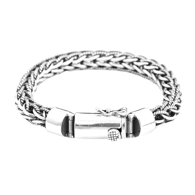 Luxury Brand Solid 925 Sterling Silver 8mm Wire Wrap Bracelet Jewelry For Men