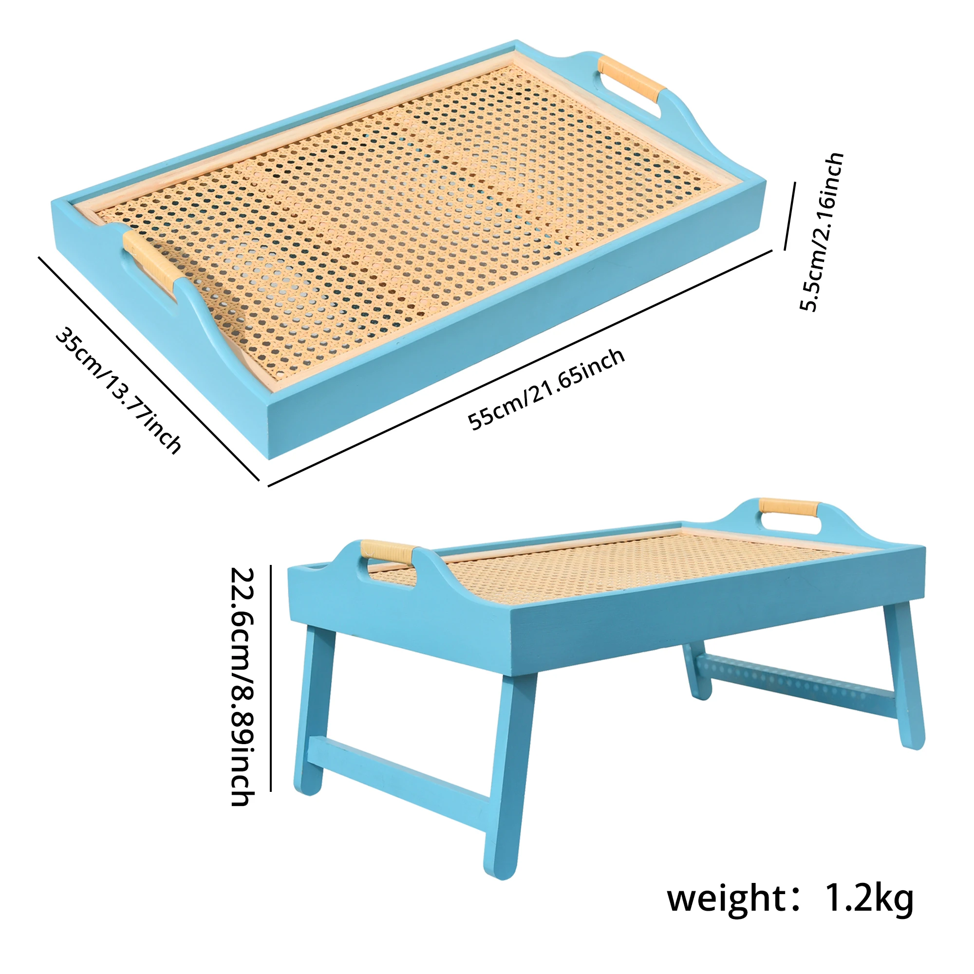 Youlike Blue Wooden Breakfast In Bed Tray, Bamboo Bed Table And Bed Tray With Legs,Traditional Bed Style Trays