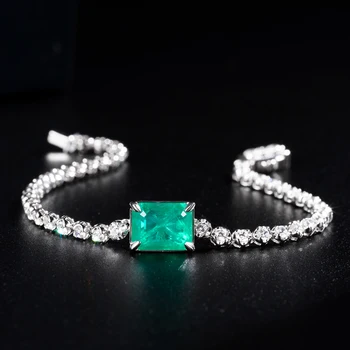 Custom Luxury Jewelry Crystal Bracelet Women Diamond Tennis Emerald Green Gemstone 925 Sterling Silver Bracelet
