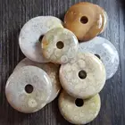 Natural Rough Jade Wholesale Natural Rough Coral Jade Donut Pendant Chrysanthemum Stone DIY Pendant For Gift