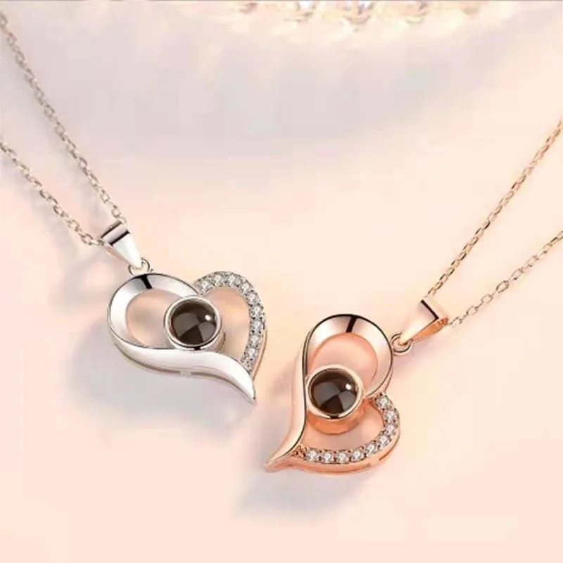 S925 Projection Photo Necklace kette foto gift jewelry for Woman Customized Pendant Cross projection couple picture necklace