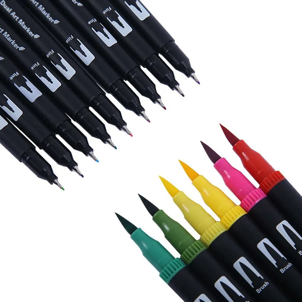 FashionableTip Highlighter Coloring Books Dual Tip Watercolor Brush Art Marker Pens Set With Logo