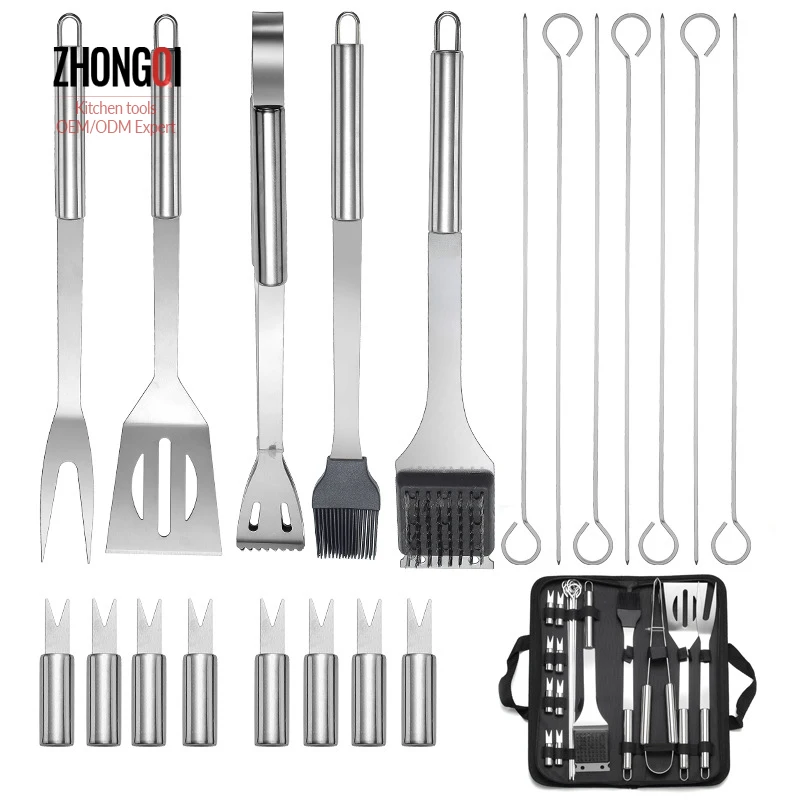 18Pcs BBQ SET Stainless Steel Barbecue Utensils Kit Outdoor Grill Tools Case US 