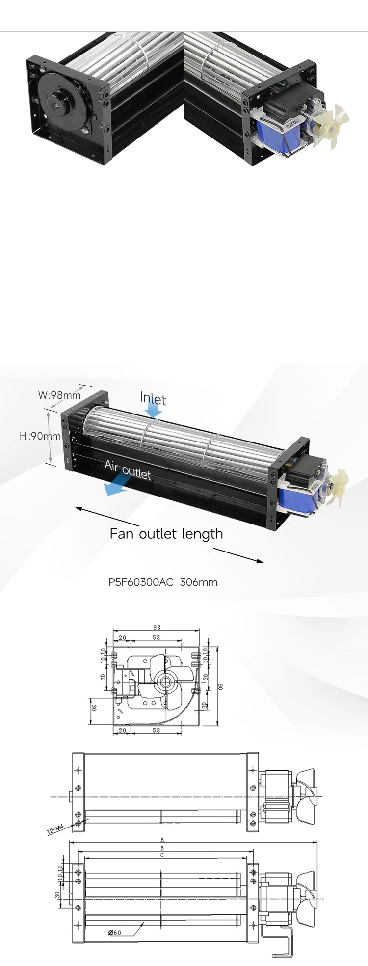 Cross Flow Fan, 60mm, Tangential, 230V - detail 12