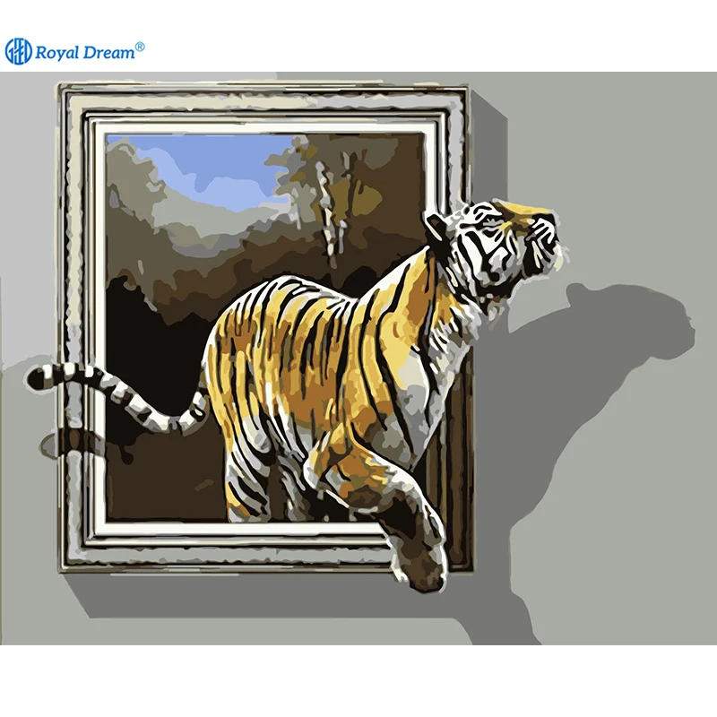 Royaldream 3d Tiger Animal Wholesale Dropshipping With Frame Acrylic Oil  Color Paint Painting Canvas By Numbers Kit Adult - Buy Diy Acrylic Painting  By Numbers On Canvas,Wall Art Canvas Painting By Numbers