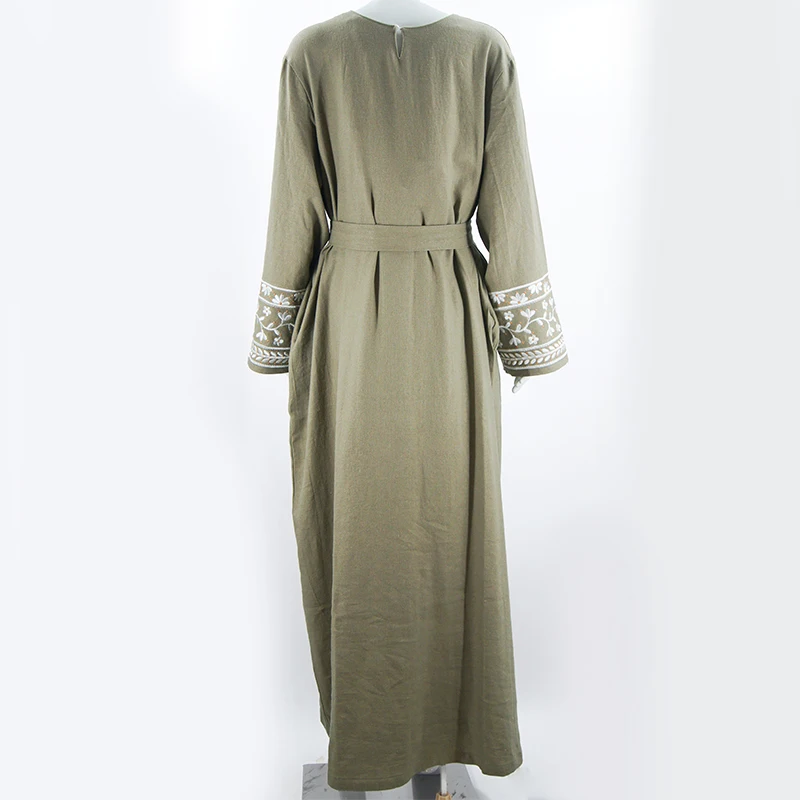 Middle East Modest Dubai Abaya for Girl Kimono Femmes Robe Musulmane Muslim Women Dress Luxury Cute Embroidery Linen Abaya details