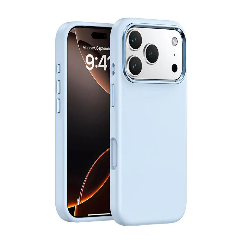 product liquid silicone rubber case with metal frame simple sophisticated shockproof slim case for iphone 17 pro max mobile phone cases-2