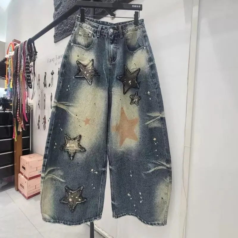product hip ho pcustom men retro street wide leg 100 cotton eco friendly loose fit jeans distressed wash ripped whiskering patchwork-5