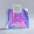 Women Beach Bag Transparent Holographic Cosmetic Bag Clear Pvc Shopping Bag With Handle Waterproof Beach Bag