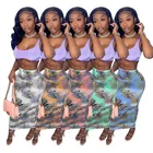 Printed Skirt M9047-fashion New Design Women Hawaii Printed Ruffles High Waist Long Skirt Lady Pencil Skirt