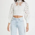 Long Hole 2022 Fashion Lantern Long Sleeves With Pleated Elastic Cuffs Round Hole Women's Top
