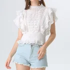 Women Women Lace Blouse Ladies Multi Layered Smocking Lace Ruffle Blouse Top Women