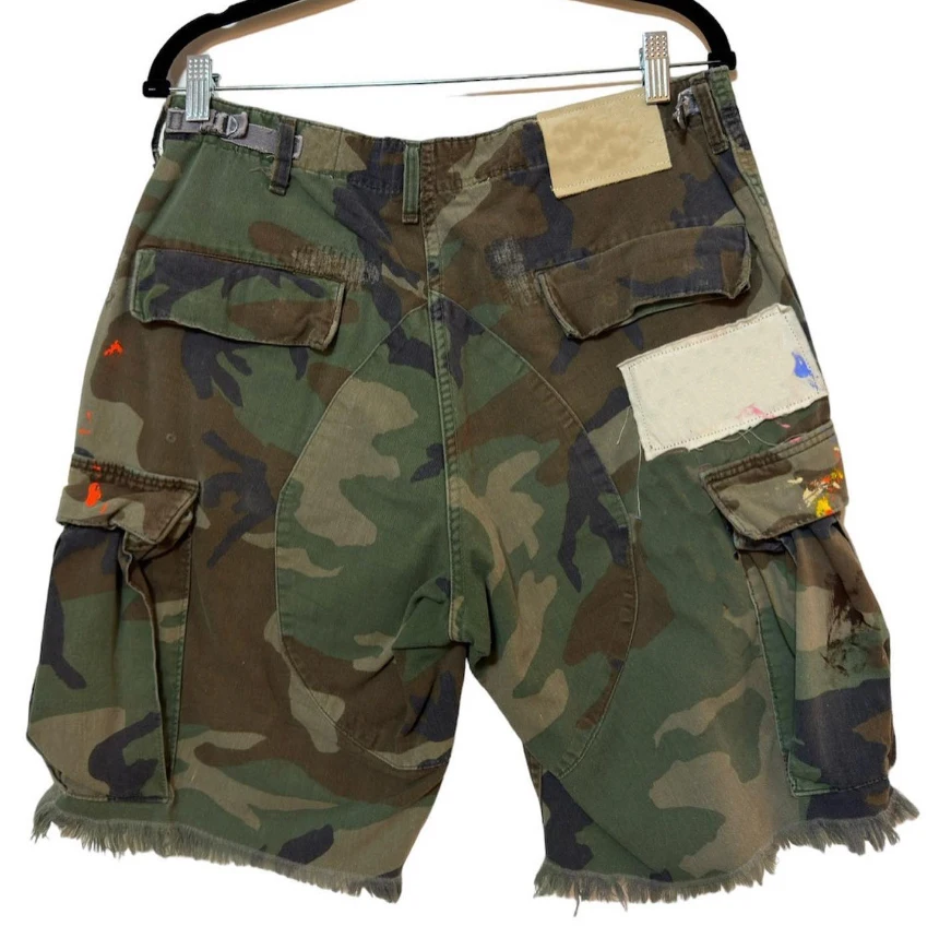 Manufacturer Custom Utility Pocket Camo Distressed Ripped All Over Print Camouflage Jorts Cargo Jeans Denim Shorts for Men manufacture