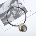 Leather Necklace 3 Layer Round Alloy Pendant With Leather Rope Collar Necklace For Ladies