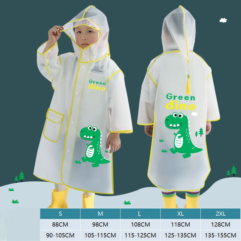 DD1493   Reflective Stripe Children Waterproof Poncho with Face Cover Cartoon Raincape Raincoat School Travel Kids Rainwear