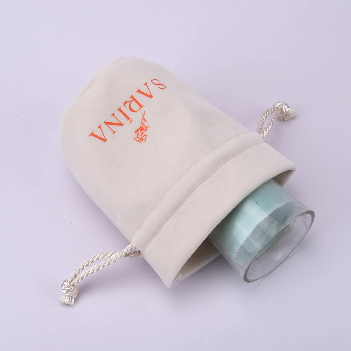 Luxury Round Bottom Gift Candle Packaging Velvet Bag Custom Logo Printing Drawstring Velvet Dust Candle Pouch