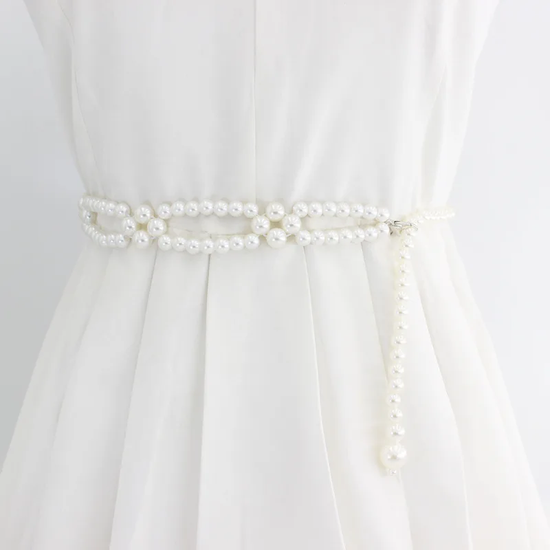 Elegant Women Pearls Elastic Wedding Belts Handmade Bridal Belts Pearl Beaded Bridal Wedding Accessories