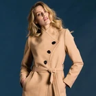 Coat Women Casual Long Length Butterfly Collar Brown Adjustable Waist Coat For Women