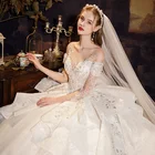 Bride New Arrivals Heavy-duty One-shoulder Simple Temperament Big Tail Bridal Wedding Dress