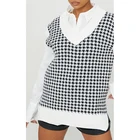 Vest Womens V Neck Sleeveless Jumper Stylish Ribbed Knitted Pullover Vest Womens Dogstooth Side Split Sweater Vest