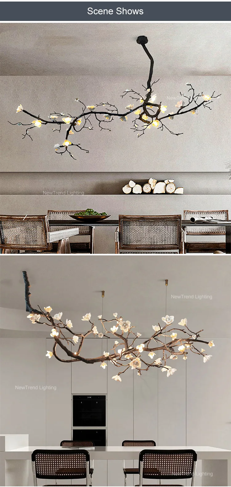 CPL-380 Natural Inspired Lamp Indoor Decoration Villa Apartment Dining Living Room Flower Pendant Light LED Branch Chandelier manufacture