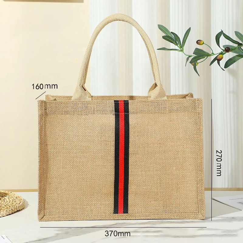 Custom Natural Eco-friendly Tote Bag Large Capacity Handbag Multi-functional Jute Luxury Bag