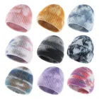 Winter Tie Dye Unisex Viscose Fiber Polyester Nylon Plain Knitted Sport Cuff Knit Winter Cap Tie Dye Beanie