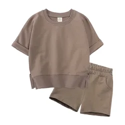 New arrival 2023 toddler casual summer kids 2 pieces short sleeve boys and girls clothing jogger 1-7Y kids sets
