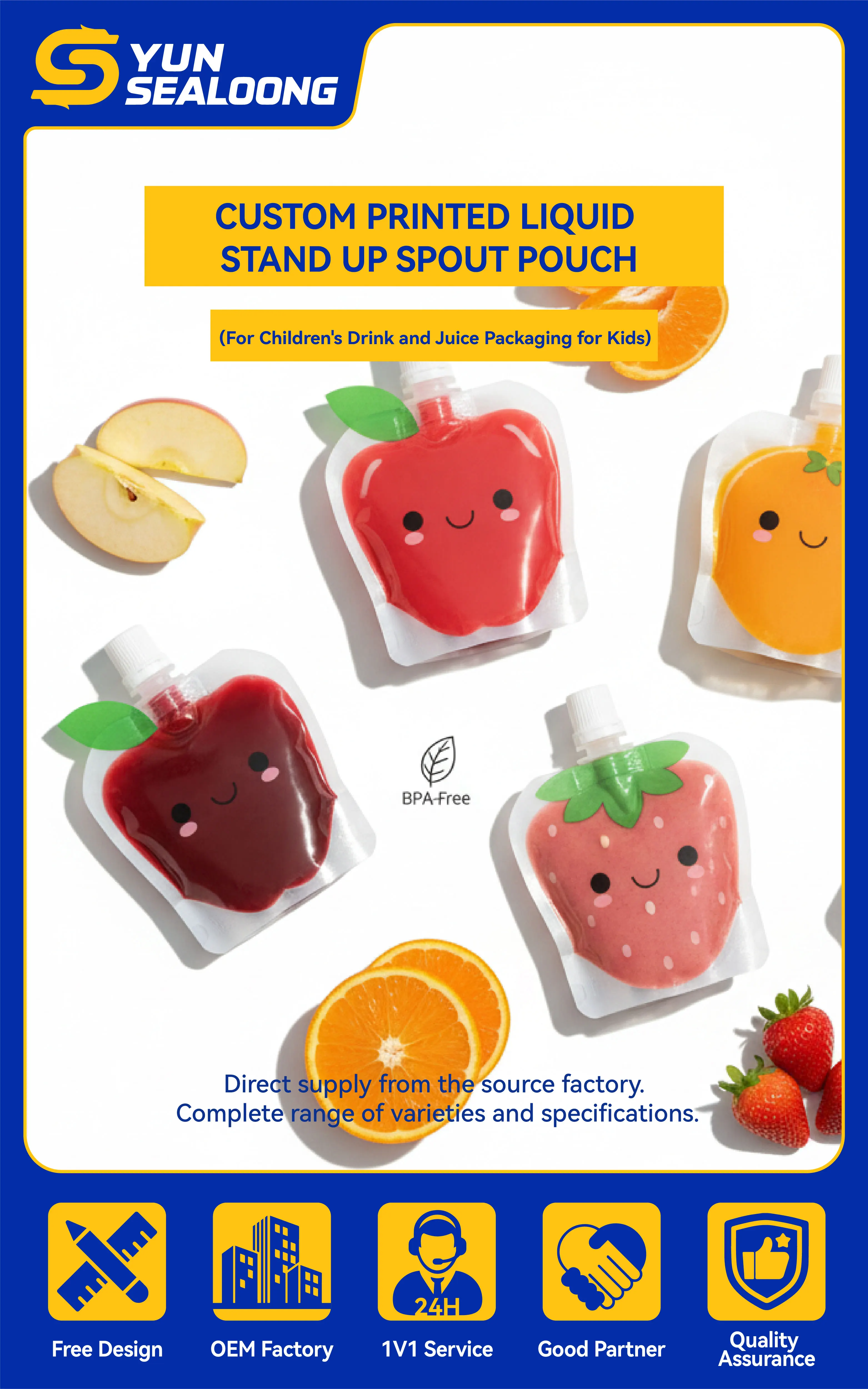 Wholesale Liquid Stand up Pouch with Spout for Children's Drink and Juice Packaging