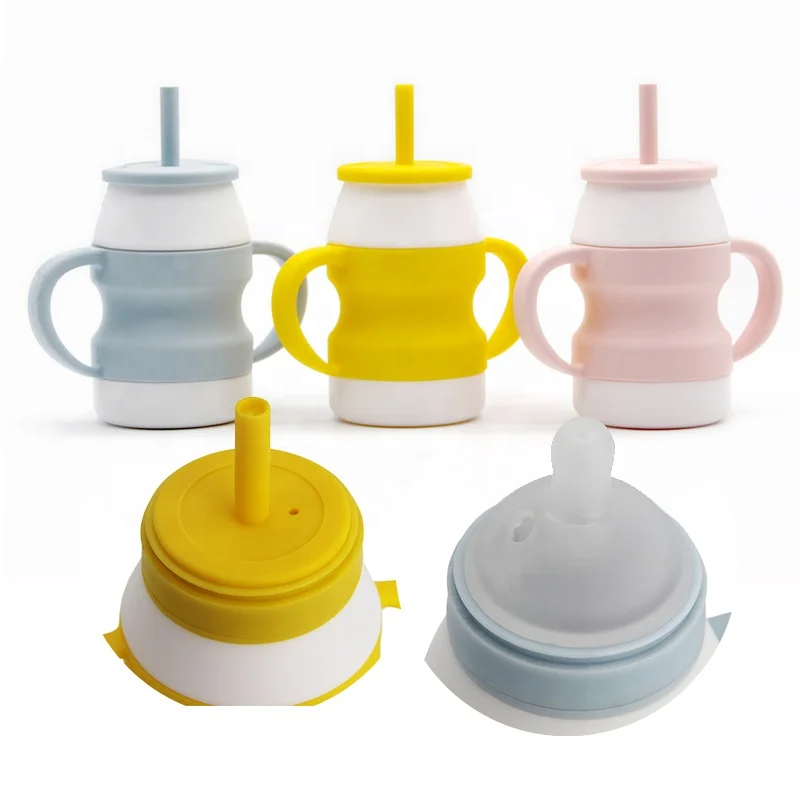 Wholesale Kids Training Drinking Water Cup With Handle Silicone Baby Cups with lids