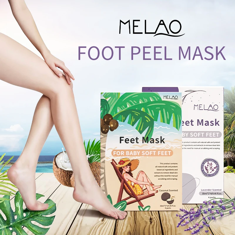 MELAO 4 Pair OEM Wholesale Feet Skin Care Peel Off Mask Moisturizing Exfoliating Footmask Natural Organic Foot Peeling Masks